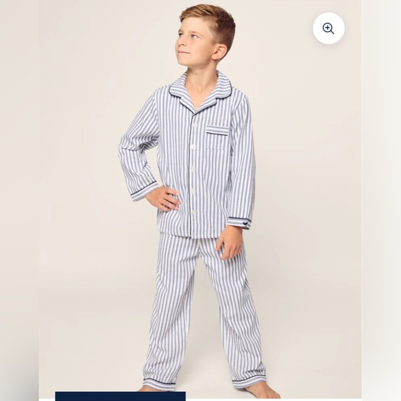 Petite Plume Kid's Twill Pajama Set in Navy French Ticking NWT - Picture 1 of 7